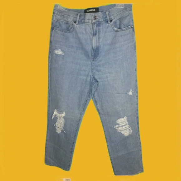 Express Denim - Express | Straight Super High Rise Size 8 Distressed Crop Denim Jeans Size 8